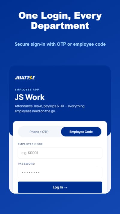 Jhattse Business Employee App — Login screen